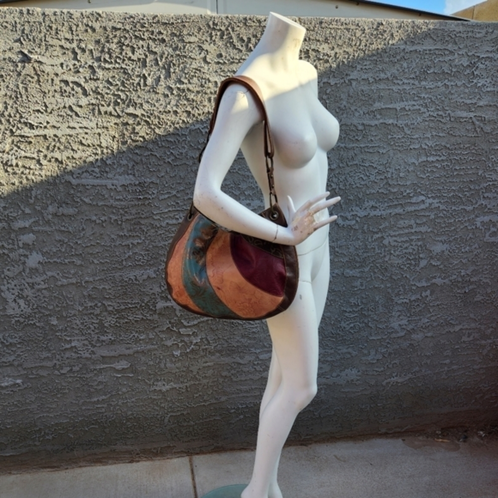 Vintage FOSSIL Patchwork Leather Hobo Style Shoulder Bag Boho Purse - Picture 7 of 10
